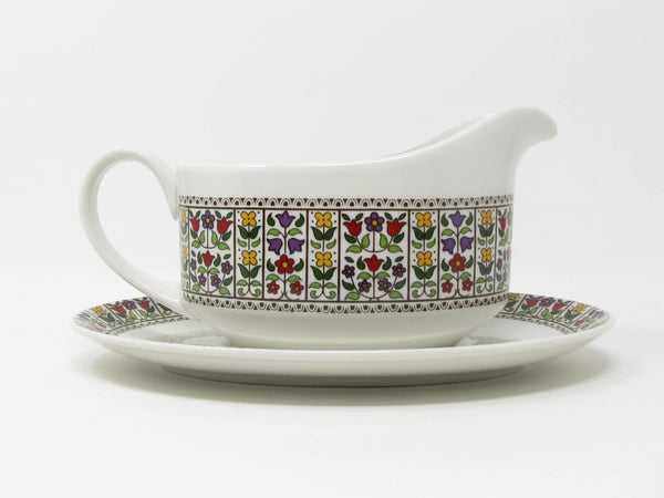 Vintage Royal Doulton England Fireglow Gravy Boat with Underplate