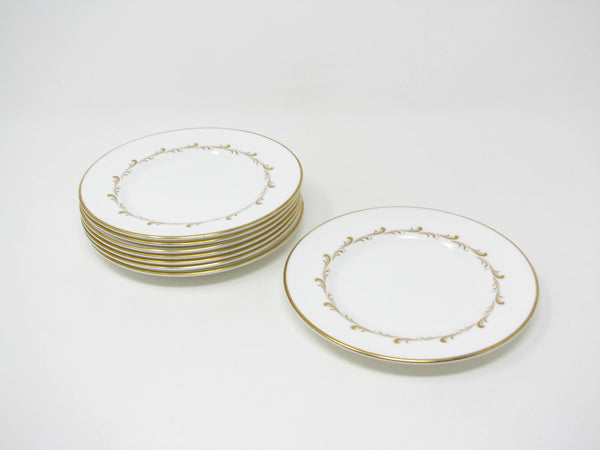edgebrookhouse - Vintage Royal Doulton England White Rondo Bread Plates with Gold Scrolls - 8 Pieces