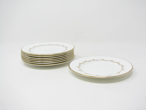 edgebrookhouse - Vintage Royal Doulton England White Rondo Bread Plates with Gold Scrolls - 8 Pieces