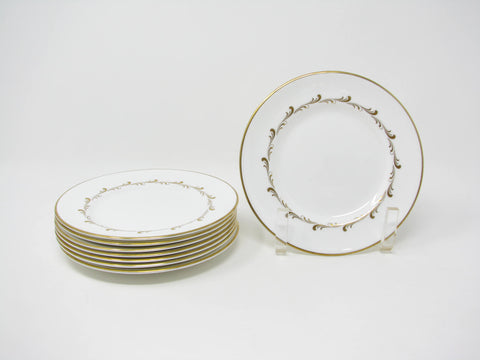 Vintage Royal Doulton England White Rondo Bread Plates with Gold Scrolls - 8 Pieces