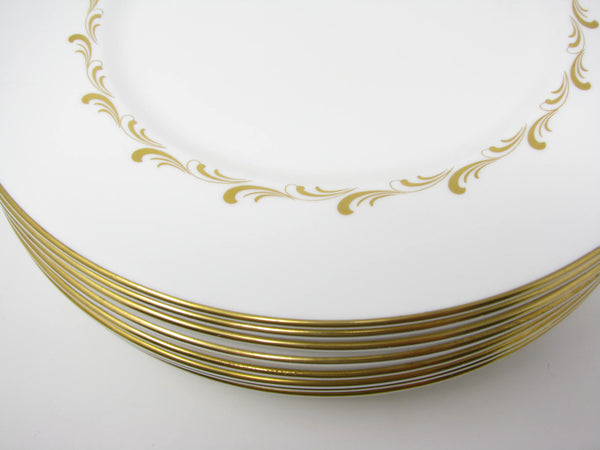 edgebrookhouse - Vintage Royal Doulton England White Rondo Dinner Plates with Gold Scrolls - 10 Pieces