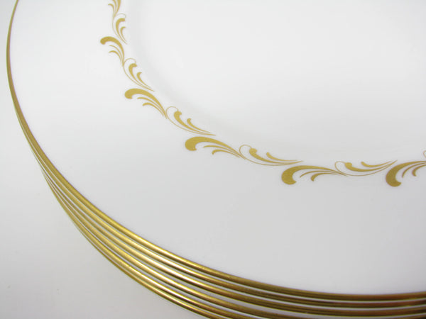 edgebrookhouse - Vintage Royal Doulton England White Rondo Dinner Plates with Gold Scrolls - 10 Pieces