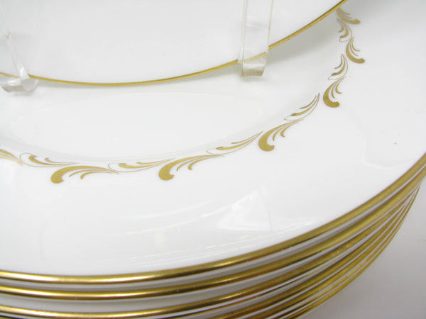 edgebrookhouse - Vintage Royal Doulton England White Rondo Dinner Plates with Gold Scrolls - 10 Pieces