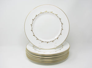 edgebrookhouse - Vintage Royal Doulton England White Rondo Dinner Plates with Gold Scrolls - 10 Pieces