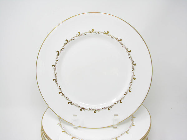 edgebrookhouse - Vintage Royal Doulton England White Rondo Dinner Plates with Gold Scrolls - 10 Pieces