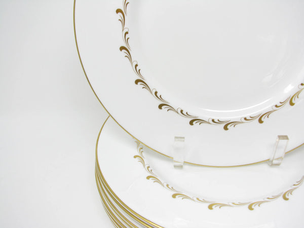 edgebrookhouse - Vintage Royal Doulton England White Rondo Dinner Plates with Gold Scrolls - 10 Pieces