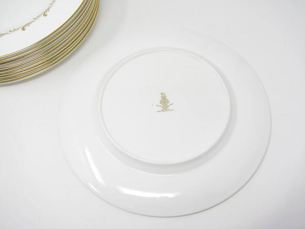 edgebrookhouse - Vintage Royal Doulton England White Rondo Dinner Plates with Gold Scrolls - 10 Pieces