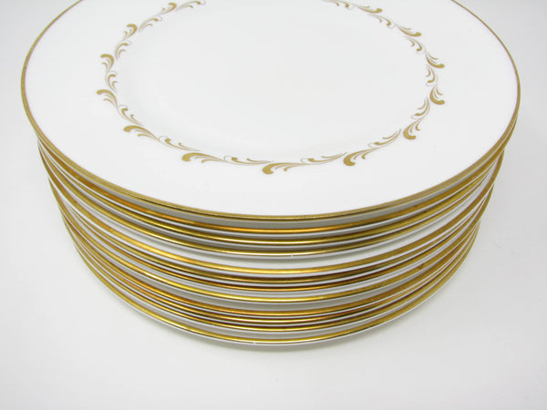 edgebrookhouse - Vintage Royal Doulton England White Rondo Salad Plates with Gold Scrolls - 12 Pieces