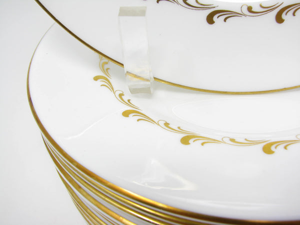 edgebrookhouse - Vintage Royal Doulton England White Rondo Salad Plates with Gold Scrolls - 12 Pieces