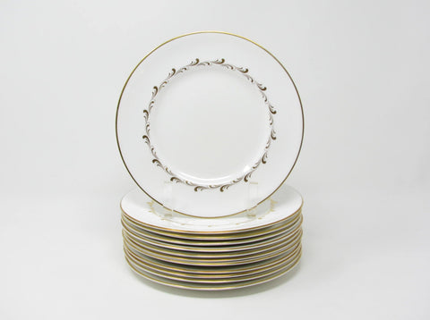 edgebrookhouse - Vintage Royal Doulton England White Rondo Salad Plates with Gold Scrolls - 12 Pieces