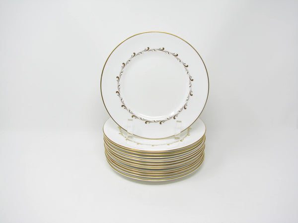 edgebrookhouse - Vintage Royal Doulton England White Rondo Salad Plates with Gold Scrolls - 12 Pieces