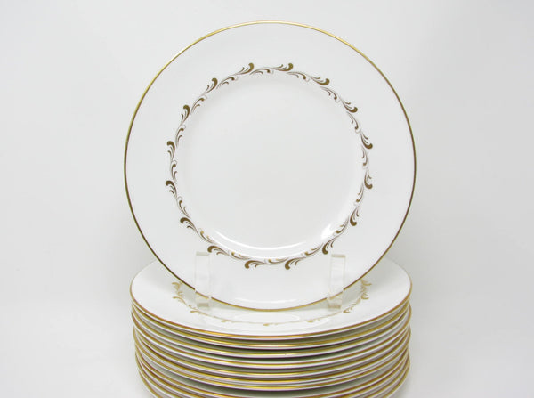 edgebrookhouse - Vintage Royal Doulton England White Rondo Salad Plates with Gold Scrolls - 12 Pieces