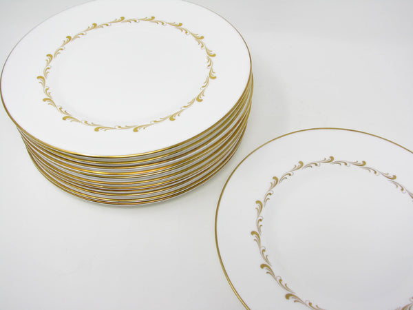 edgebrookhouse - Vintage Royal Doulton England White Rondo Salad Plates with Gold Scrolls - 12 Pieces