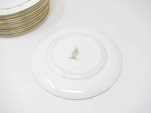 edgebrookhouse - Vintage Royal Doulton England White Rondo Salad Plates with Gold Scrolls - 12 Pieces
