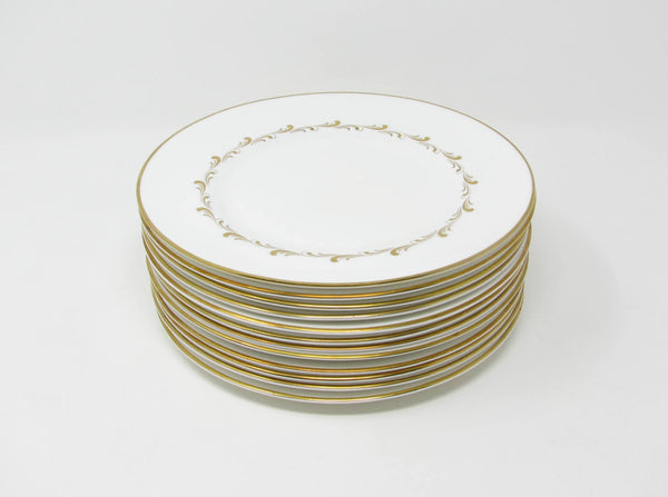 edgebrookhouse - Vintage Royal Doulton England White Rondo Salad Plates with Gold Scrolls - 12 Pieces