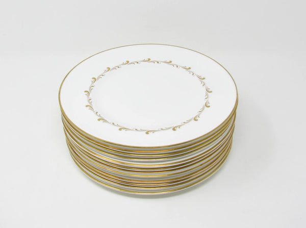 edgebrookhouse - Vintage Royal Doulton England White Rondo Salad Plates with Gold Scrolls - 12 Pieces