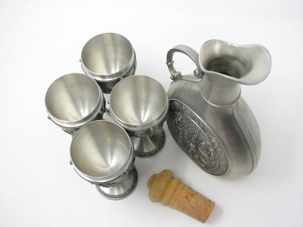 Vintage SKS 95% Zinn Pewter Wine Chalices / Goblets and Decanter Made in Germany - 5 Pieces