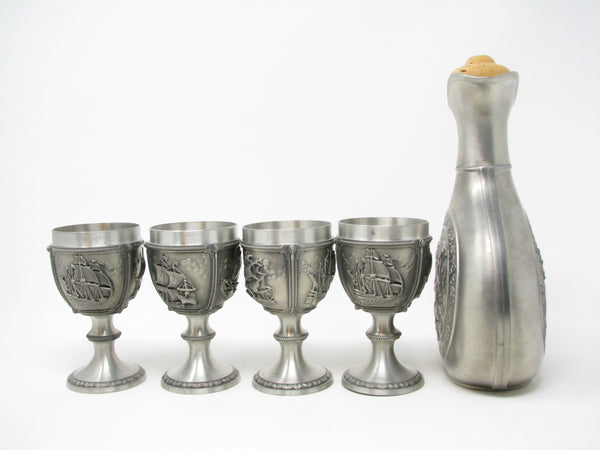 Vintage SKS 95% Zinn Pewter Wine Chalices / Goblets and Decanter Made in Germany - 5 Pieces