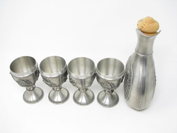 Vintage SKS 95% Zinn Pewter Wine Chalices / Goblets and Decanter Made in Germany - 5 Pieces