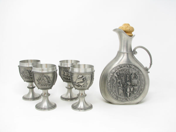 Vintage SKS 95% Zinn Pewter Wine Chalices / Goblets and Decanter Made in Germany - 5 Pieces
