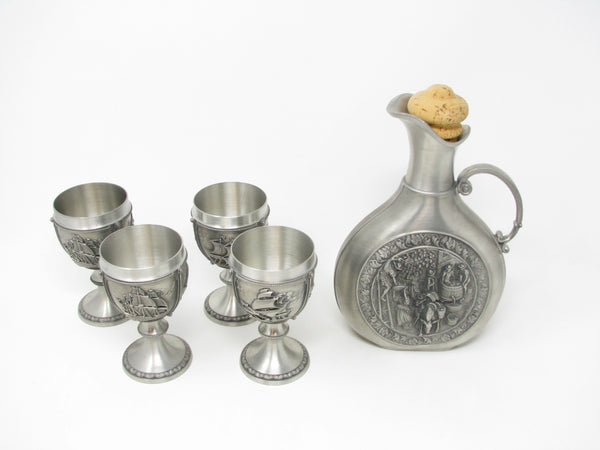 Vintage SKS 95% Zinn Pewter Wine Chalices / Goblets and Decanter Made in Germany - 5 Pieces