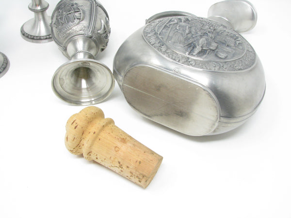 Vintage SKS 95% Zinn Pewter Wine Chalices / Goblets and Decanter Made in Germany - 5 Pieces