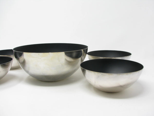 edgebrookhouse Vintage Denmark Silver Plated and Matte Black Enamel Bowl Set for Eisenberg-Lozano - 5 Pieces