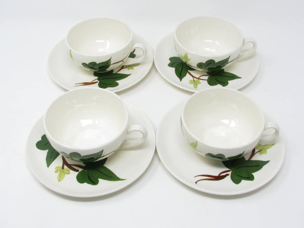 Vintage Southern Pottery Blue Ridge Baltic Ivy Ironstone Cups & Saucers - 8 Pieces