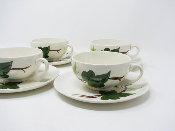 Vintage Southern Pottery Blue Ridge Baltic Ivy Ironstone Cups & Saucers - 8 Pieces
