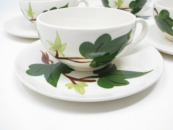 Vintage Southern Pottery Blue Ridge Baltic Ivy Ironstone Cups & Saucers - 8 Pieces