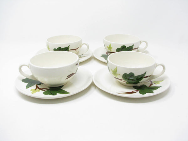 Vintage Southern Pottery Blue Ridge Baltic Ivy Ironstone Cups & Saucers - 8 Pieces