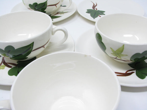 Vintage Southern Pottery Blue Ridge Baltic Ivy Ironstone Cups & Saucers - 8 Pieces
