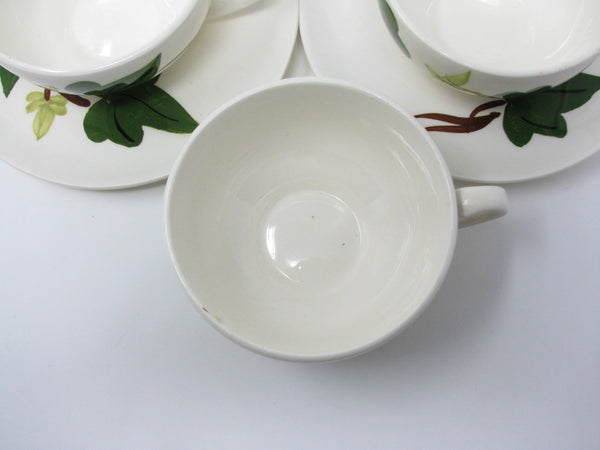 Vintage Southern Pottery Blue Ridge Baltic Ivy Ironstone Cups & Saucers - 8 Pieces