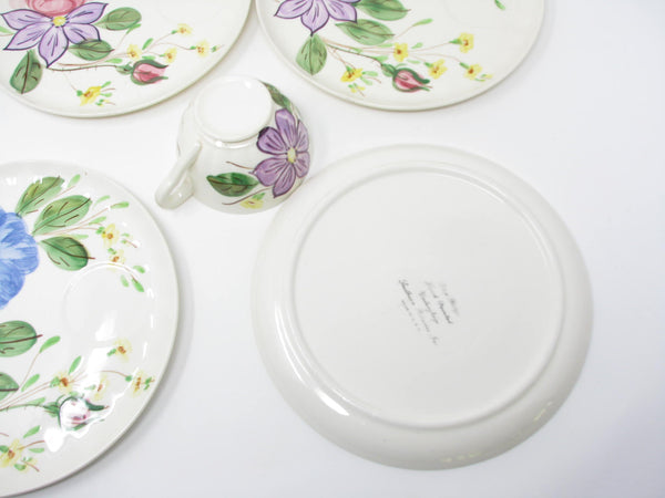Vintage Southern Pottery Blue Ridge Snack Plates and Cups with Floral Pattern - 8 Pieces