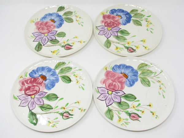 Vintage Southern Pottery Blue Ridge Snack Plates and Cups with Floral Pattern - 8 Pieces