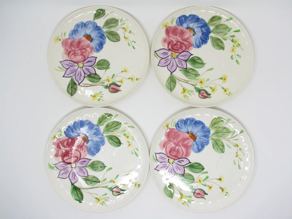 Vintage Southern Pottery Blue Ridge Snack Plates and Cups with Floral Pattern - 8 Pieces