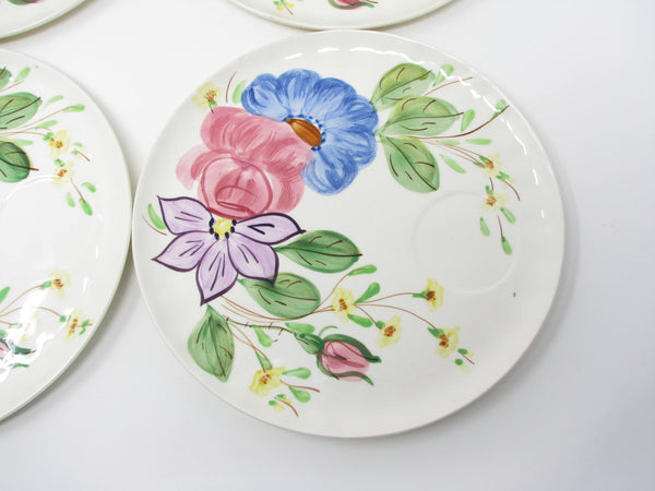 Vintage Southern Pottery Blue Ridge Snack Plates and Cups with Floral Pattern - 8 Pieces