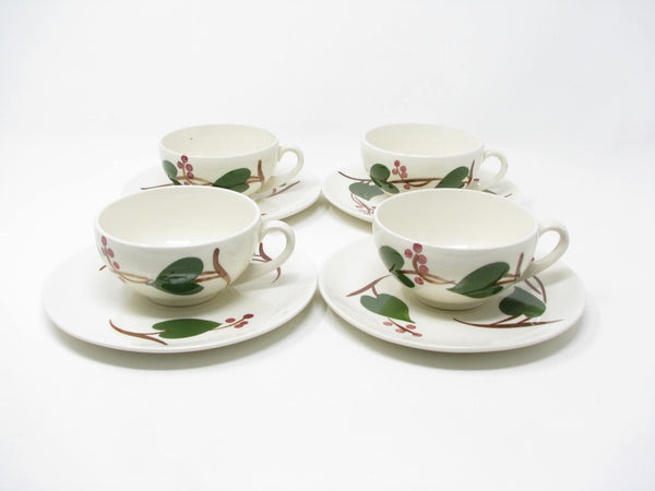 Vintage Southern Pottery Blue Ridge Stanhome Ivy Ironstone Cups & Saucers - 8 Pieces