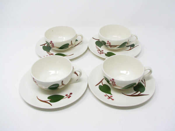 Vintage Southern Pottery Blue Ridge Stanhome Ivy Ironstone Cups & Saucers - 8 Pieces