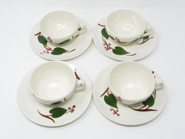 Vintage Southern Pottery Blue Ridge Stanhome Ivy Ironstone Cups & Saucers - 8 Pieces