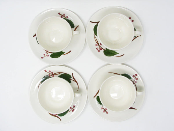 Vintage Southern Pottery Blue Ridge Stanhome Ivy Ironstone Cups & Saucers - 8 Pieces