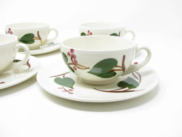 Vintage Southern Pottery Blue Ridge Stanhome Ivy Ironstone Cups & Saucers - 8 Pieces