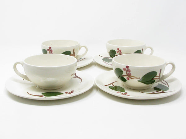 Vintage Southern Pottery Blue Ridge Stanhome Ivy Ironstone Cups & Saucers - 8 Pieces