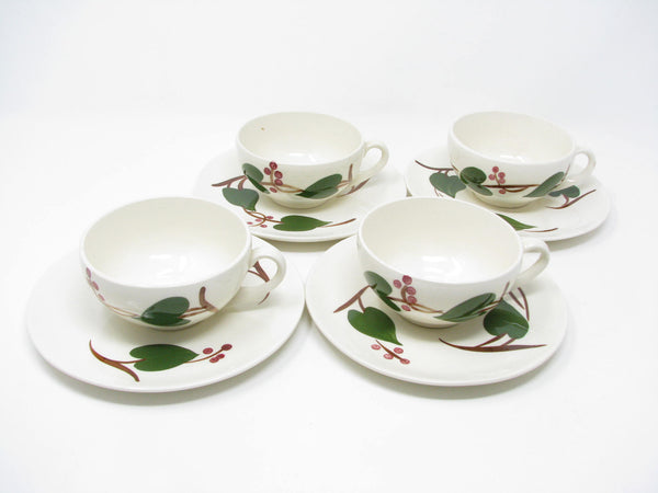 Vintage Southern Pottery Blue Ridge Stanhome Ivy Ironstone Cups & Saucers - 8 Pieces