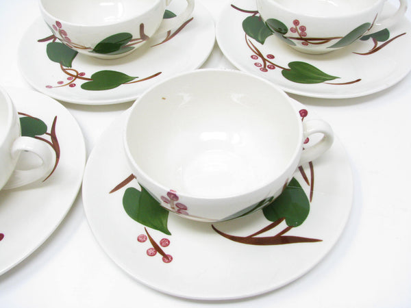 Vintage Southern Pottery Blue Ridge Stanhome Ivy Ironstone Cups & Saucers - 8 Pieces