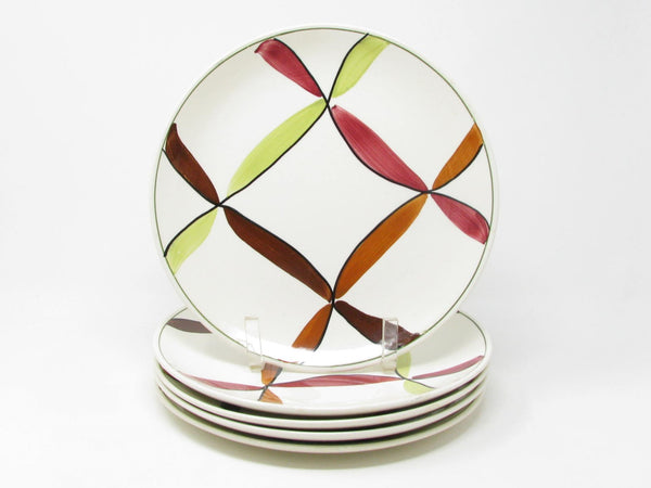 Vintage Southern Pottery Blue Ridge Streamers Twisted Ribbon Plaid Skyline Dinner Plates - 6 Pieces
