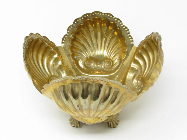 Vintage Clamshell Shaped Footed Brass Planter