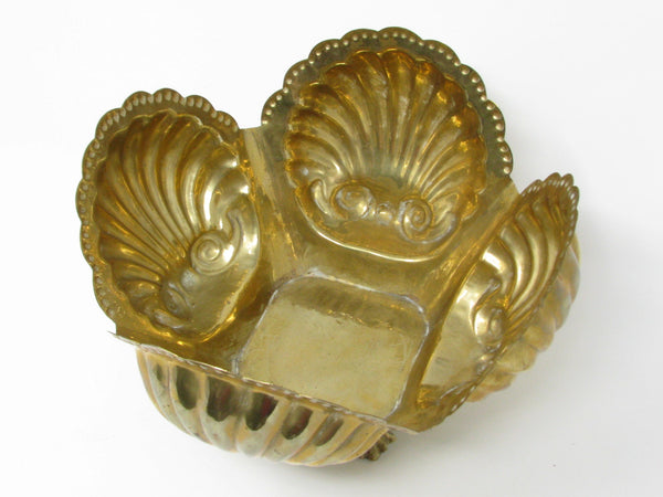 Vintage Clamshell Shaped Footed Brass Planter