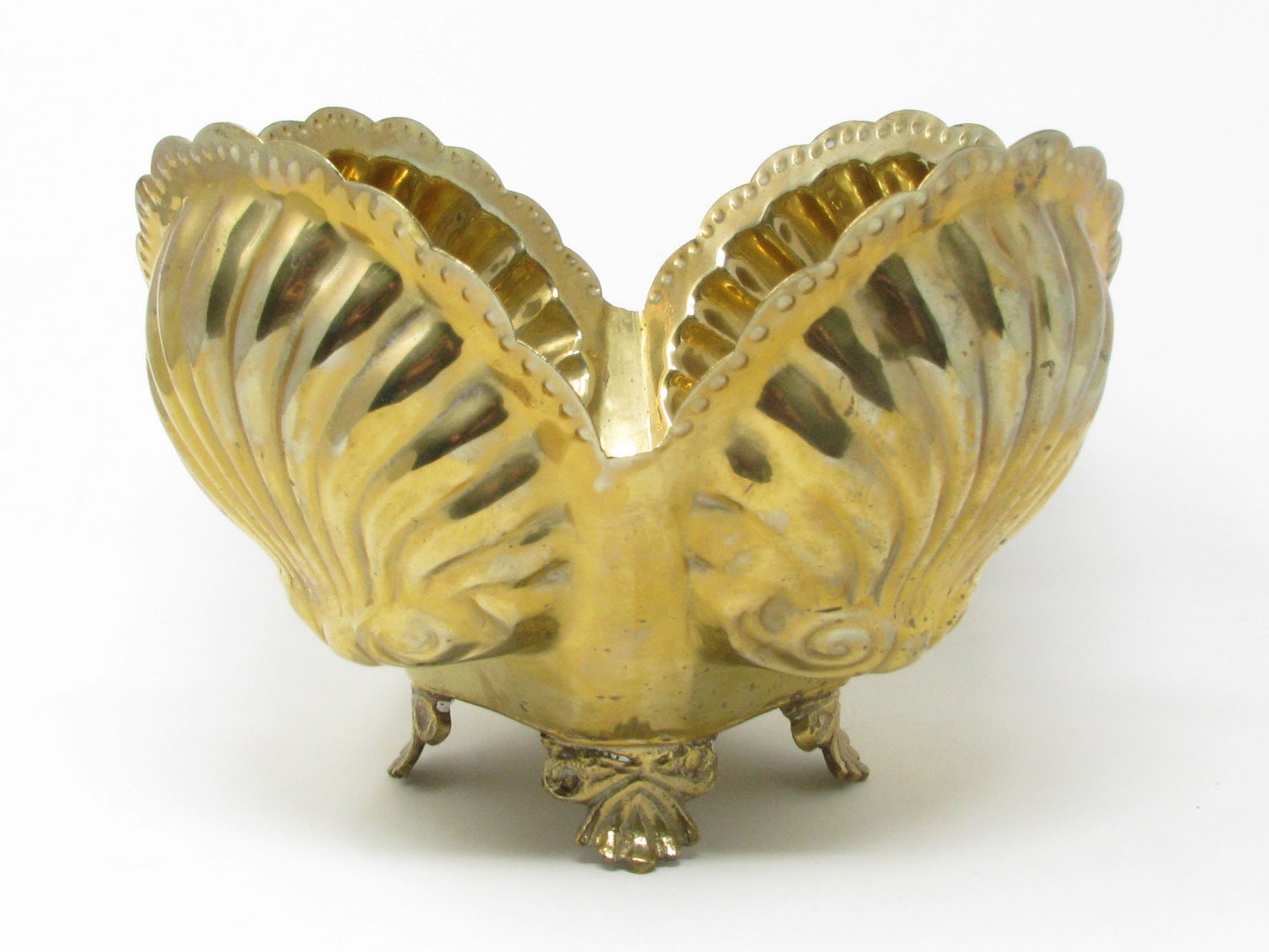 Vintage Clamshell Shaped Footed Brass Planter