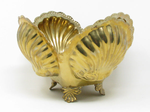 Vintage Clamshell Shaped Footed Brass Planter